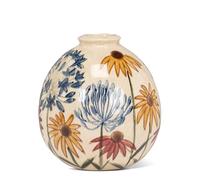 Abbott Collection Small Allium Ball Vase - Stoneware, Ivory/Blue, 7 inches H (2" D Opening)