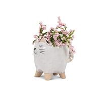 Abbott Collection Small Cat withTail Planter, Ceramic, White, 4" L