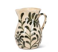 Abbott Collection Small Frond Curvy Handled Vase - Stoneware, Ivory/Green, 8 inches H (4.25" D Opening)