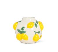 Abbott Collection Small Round Vase with Handpainted Lemons - Porcelain, Ivory/Yellow (5" H)