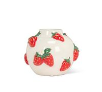 Abbott Collection Small Round Vase with Handpainted Strawberries - Porcelain, Ivory/Red (5" H)