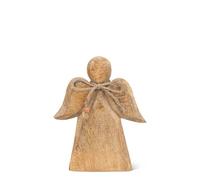 Abbott Collection Small Standing Angel with Bow Decorative Figurine - Mangowood, Natural (7.5 inches H)
