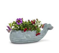 Abbott Collection Small Whale Low Planter - Cement, Blue Grey (8 inches L)