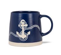 Abbott Collection Wide Base Mug with Anchor - Stoneware, Navy/Ivory, 3.5 inches H (14oz)