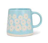 Abbott Collection Wide Base Mug with Daisies - Stoneware, Blue/Ivory, 3.5 inches H (14oz)
