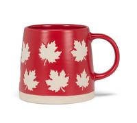 Abbott Collection Wide Base Mug with Maple Leaves - Stoneware, Red/Ivory, 3.5 inches H (14oz)