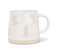 Abbott Collection Wide Base Mug with Skiers - Stoneware Coffee Cup, White/Ivory, 3.5 inches H (14oz)