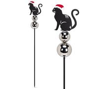 Abbott Collection Winter Cat Planter/Garden Stake with Gazing Ball - Metal, Black/Silver (40 inches H)