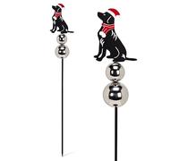 Abbott Collection Winter Dog Planter/Garden Stake with Gazing Ball - Metal, Black/Silver (40 inches H)