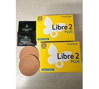 Abbott Freestyle Libre 2 PLUS Sensor pack of 2 for diabetes monitoring CGM for UK, White, plus Arrowedge alcohol wipes and water proof CGM patches (2)