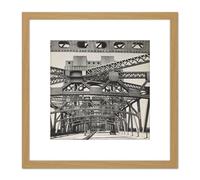 Abbott Triborough Bridge Steel New York Photo 8X8 Inch Square Wooden Framed Wall Art Print Picture with Mount Artery8 Light Oak One Size