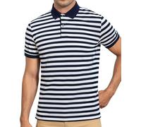 AbbyHold Men's Cotton Short Sleeve Striped Polo Shirt with Collar Fitted Pique for Work Golf Casual