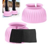 Abbylike 1 Pair Horse Bell Boots Protect Against Hoof Impact Trauma Rubber Bell Boot for Cute Horse Care Turnout No Rub Design Quick Wrap Hook and Loop(Pink,Large)