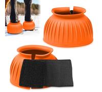 Abbylike 1 Pair Horse Bell Boots Protect Against Hoof Impact Trauma Rubber Bell Boot for Cute Horse Care Turnout No Rub Design Quick Wrap Hook and Loop(Orange,Large)