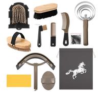 Abbylike 12 Pieces Horse Grooming Kit Racing Festival Tack Room Supplies Horse Brush Sets Equine Care Cleaning Kit Shedding Grooming Massaging Tools(Dark Gray)