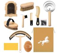Abbylike 12 Pieces Horse Grooming Kit Racing Festival Tack Room Supplies Horse Brush Sets Equine Care Cleaning Kit Shedding Grooming Massaging Tools(Khaki)
