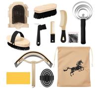 Abbylike 12 Pieces Horse Grooming Kit Racing Festival Tack Room Supplies Horse Brush Sets Equine Care Cleaning Kit Shedding Grooming Massaging Tools(Black)