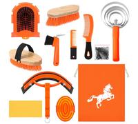 Abbylike 12 Pieces Horse Grooming Kit Racing Festival Tack Room Supplies Horse Brush Sets Equine Care Cleaning Kit Shedding Grooming Massaging Tools(Orange)