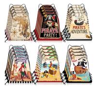 Abbylike 12 Pirate Party Favor Bags Pirate Drawstring Bag Pirate Goodie Bags Treasure Map Polyester Drawstring Backpack, As Pictures Show, 11.81 x 9.84 inches, Pirate