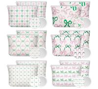 Abbylike 12 Set Coquette Pink Bow Gift for Women Preppy Aesthetic Makeup Bag Bulk with Zipper and Portable Round Pocket Compact Mirror for Travel Bridal Baby Shower Birthday Pink Party Favors