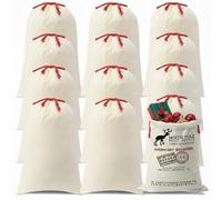 Abbylike 12Pcs Santa Sublimation Blank Christmas Sack with Drawstring Large Christmas Natural Cotton Heavy Duty Sack Laundry Bag for Xmas Gift Sublimation Drawstring Bag 18.9 x 26.8 Inch (White, Red)
