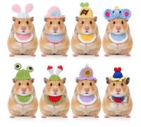Abbylike 16 Pcs Hamster Hats Mini Bibs Includes 8 Mini Small Animals Hat with Adjustable Strap 8 Pet Bibs Hand Knitted Guinea Pig Hamster Clothes for Lizards Bearded Holiday Costume Accessories