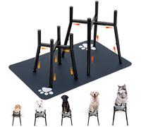 Abbylike 2 Pack Elevated Dog Bowl Stand for Medium Large Extra Large Raised Dogs with 31.5" x 20" Pet Food Mat, Adjustable Fits 8-12" Bowls Height 12-16" Tall Holder, Sturdy Design (Bowl Not Included)