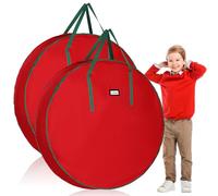Abbylike 2 Pcs 48 Inch Christmas Wreath Storage Bag Oxford Extra Large Artificial Wreath Holder Organizer Container with Reinforced Handle Zipper for Holiday Xmas Protective