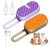 Abbylike 2 Pcs Cat Steam Brush for Shedding Pet Steam Groomer Brush 3 in 1 Dog Heating Comb with 2 Needle Tip Bottle Pet Hair Cleaning Comb for Long and Short Hair Dogs Grooming Gifts (Khaki,Purple)