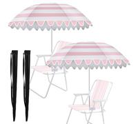 Abbylike 2 Pcs Scalloped Chair Umbrella with Universal Adjustable Clamp 38'' Portable Wheelchair Umbrella UPF 50+ Camping Chair Parasol with Bag for Outdoor Patio Lawn(Pink, White Scalloped)