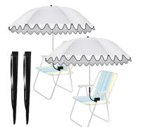 Abbylike 2 Pcs Scalloped Chair Umbrella with Universal Adjustable Clamp 38'' Portable Wheelchair UPF 50+ Camping Parasol with Bag for Outdoor Patio Lawn (Chair Umbrella,White, Black)