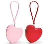 Abbylike 2 Pcs Valentine's Day Heart Shaped Coin Purse PU Leather Coin Pouch Coin Holder Pink and Red Handbag with Hand Strap for Anniversary, Wedding, Shopping, Dating, Women Gift, red, pink