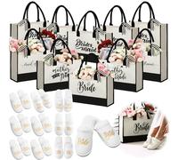 Abbylike 20 Pcs Bridesmaid Proposal Tote Bags 10 Pairs Women Bride Slippers Set Wedding Bridesmaid Canvas Bags Gifts for Maid of Honor Mother of the Bride and Groom Bridal Shower Bachelorette