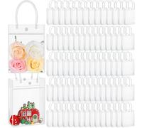 Abbylike 200 Pcs Clear Plastic Gift Bags with Handles 7.1x9.4x3.1 Inch, Bulk Medium Transparent PVC Tote Bags Reusable with Button for Mother's Day Wedding Party Favors Boutique Retail Merchandise