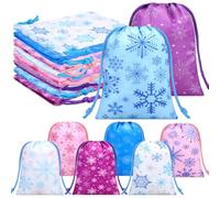 Abbylike 24 Pcs Snowflake Gift Bags Bulk Frozen Drawstring Candy Goodie Favors Bag Winter Wonderland Gift Wrapping of Christmas for Snowflake Xmas Winter Supplies (5 x 7 Inch)