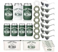 Abbylike 28 Pcs Camp Bach - Bachelorette Party Supplies, Pre-wedding Party Decor, Including Makeup Bag Hair Tie Sunglasses and Beer Can Cooler Sleeves Gift for Bride Bridesmaid(Green)