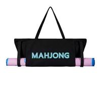 Abbylike 28x9 Inches Mahjong Bag for Rolled Mat Tiles Racks Pushers Accessories Empty Mahjong Canvas Tote Bag with Zipper Closure Outer Pockets Lining Large Capacity(Black)