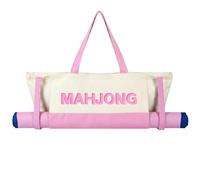 Abbylike 28x9 Inches Mahjong Bag for Rolled Mat Tiles Racks Pushers Accessories Empty Mahjong Canvas Tote Bag with Zipper Closure Outer Pockets Lining Large Capacity(White, Light Pink)