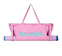 Abbylike 28x9 Inches Mahjong Bag for Rolled Mat Tiles Racks Pushers Accessories Empty Mahjong Canvas Tote Bag with Zipper Closure Outer Pockets Lining Large Capacity(Light Pink)
