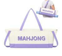 Abbylike 28x9 Inches Mahjong Bag for Rolled Mat Tiles Racks Pushers Accessories Empty Mahjong Tote Bag with Zipper Closure Outer Pockets Lining Large Capacity(Beige&Purple,Canvas)