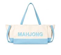 Abbylike 28x9 Inches Mahjong Bag for Rolled Mat Tiles Racks Pushers Accessories Empty Mahjong Tote Bag with Zipper Closure Outer Pockets Lining Large Capacity(Light Blue,Canvas)