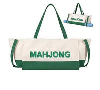 Abbylike 28x9 Inches Mahjong Bag for Rolled Mat Tiles Racks Pushers Accessories Empty Mahjong Tote Bag with Zipper Closure Outer Pockets Lining Large Capacity(Beige&Green,Canvas)