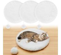 Abbylike 3 Pack 16" Round Cat Dog Bed Cushion Pad Mat Faux Rabbit Fur Pet Sleeping Mat with Small Ball Warm Plush Anti Slip Washable Cat Tree Tower Replacement Cushion Pad for Carrier Crate, White