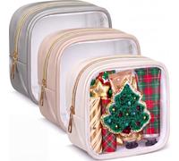 Abbylike 3 Pcs Mini Clear Makeup Bag Travel Cosmetic Case Transparent Toiletry Bag with Zipper Waterproof Travel Toiletry Bags for Women and Girls, Longan Brown,Elegant Gray,Moonlight White