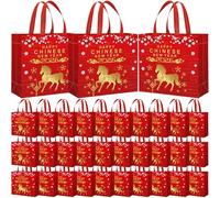 Abbylike 30 Pack Chinese New Year Reusable Gift Bag Bulk Large Year of the Snake Candy Goodie Bag with Handle Lunar Tote Non Woven Tote for Party Favor, 12.2 x 11.02 x 4.72 Inches