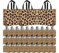 Abbylike 30 Pack St Patrick's Day Reusable Gift Bag Irish Gift Shamrock Candy Tote with Handle Clover Non Woven Goodie Bag, Brown, Brown Leopard