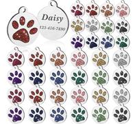 Abbylike 36 Pcs Personalized Paw Print Round Pet Tag for Dogs and Cats, Blank Pet ID Tags Custom Glitter Paw for Cute Metal Cat Name Small DIY Engraved Puppy Name