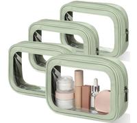 Abbylike 4 Pcs Clear Makeup Bag Tsa Approved Toiletry Bag Transparent Cosmetic Bags PU Leather Waterproof Travel Clear Organizer Bags with Zipper for Women and Girls, Green