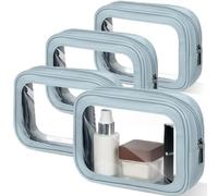 Abbylike 4 Pcs Clear Makeup Bag Tsa Approved Toiletry Bag Transparent Cosmetic Bags PU Leather Waterproof Travel Clear Organizer Bags with Zipper for Women and Girls, Blue