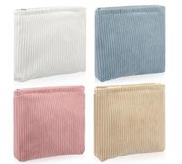 Abbylike 4 Pcs Floral Makeup Bag Corduroy Cosmetic Bag with Zipper Portable Small Pouches for Purse Toiletry Mini Pouch Cute Mini Makeup Purse for Coin Essentials Items Women(Plain)